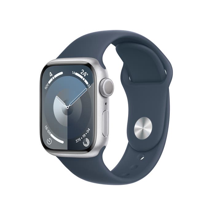 Apple Watch Series 9 GPS 41mm Plata Correa Deportiva Azul Tempestad Talla S M Portatiles Unilago Bogota Alta Gama Digital